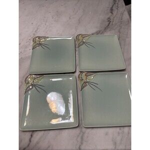 Vernon Kilns Chatelaine Jade 9.5”set of 4 Dinner Plates By Sharon Merrill Design